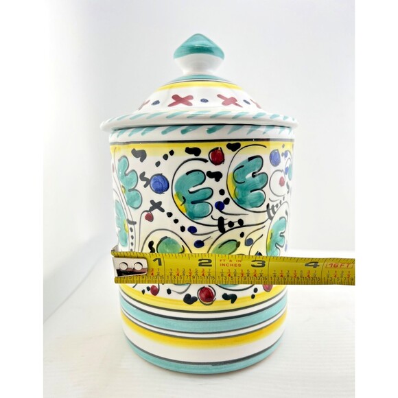 Deruta Pottery Canister Rooster Floral Pattern ITALY Coffee Sugar 7" Tall Multi - Picture 11 of 12